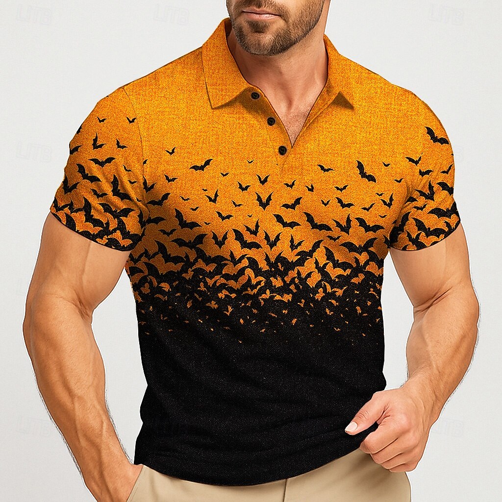 Street Fashion Men 2025 - 2025 Halloween Herren-Poloshirt mit Fledermaus-Motiv, kurzärmelig,